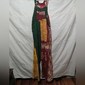 Kantha Wide Leg Colorful Patchwork Overalls